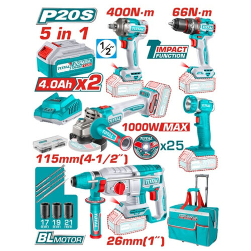 Combo Inalámbrico 20V Industrial SUPER TOTAL – 5 Herramientas